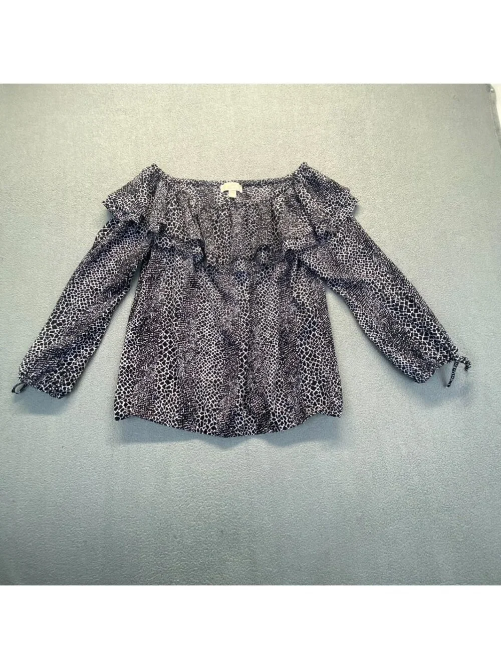 Michael Kors Women's Long Sleeve Ruffled Top Chocolate Animal Print Size M